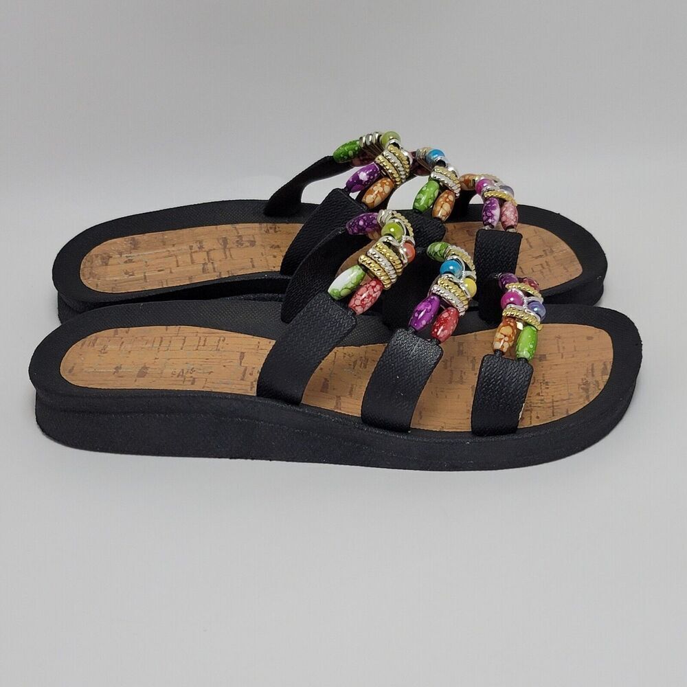 Grandco Women's Multicolor Bead Classic Cork Rubber Slides Sandals Size 9